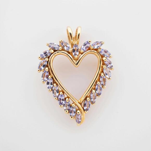 Estate Sale 10K Yellow Gold Tanzanite Heart Pendant Charm Women's Fine Jewelry